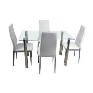 China Steel Frame Tempered Glass Dining Table With 4pcs Chairs supplier