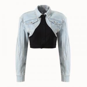 China Female Short Casual Sleeve Jean Jackets Denim Cropped Jacket Hot Girl Fashionable Breathable Retro Long supplier
