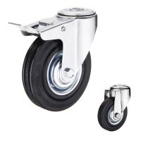 China 250mm Rubber Casters 10 Inch Black Wheel Bolt Hole Type Swivel Brake Castors on sale