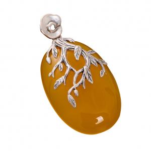 China Women Fashion Three Leaves 925 Sterling Silver Synthetic Yellow Chalcedony Pendant Necklace(N808064) supplier
