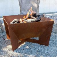 China Portable Outdoor Wood Burning Square Geometric Corten Steel Fire Pit on sale
