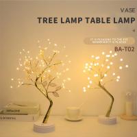 Decorative Copper Wire Tree Shaped Table Lamp DIY LED USB 3D Golden Leaves