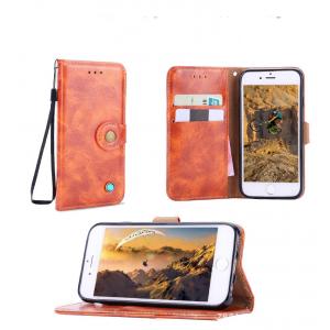 For iphone 8 Retro Cow Real Genuine Leather Wallet Credit Button Card kickstand Phone Case Cover with a lanyard