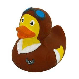 ISO certificated Weighted Brown Aviator Rubber Duck With Sunglasses Promotional Gift