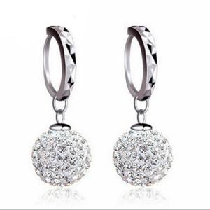 925 Silver Plated with Rhinestone Cubic Zircon Ball Beads Dangle Earrings (EEBALL03)