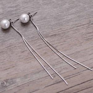 Women Fashion 925 Sterling Silver Shell Pearl Drop Tassels Earrings（057989）