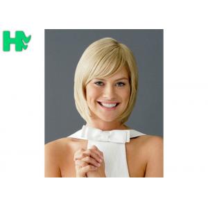 China Blonde Color Short Hair Wigs 12 Inch Bobo Wigs With Side Bang , High Temperature Synthetic Material supplier