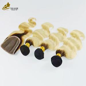 China 1B Blonde Ombre Human Hair Extensions Remy Weave Wig Bundles With Closure supplier