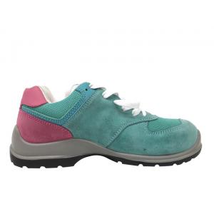China Sky Blue Ladies Safety Shoes Suede Leather Upper Pink Collar For Summer supplier