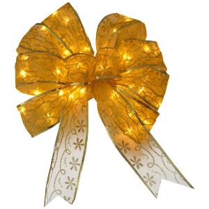 China 9 Inch Organza Gold Red Decorative LED Christmas Bow with Dual Color LED Lights supplier