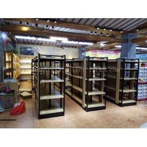 China Supermarket Industrial Pallet Racks Metal / Wood Display Shelving Double Sided supplier