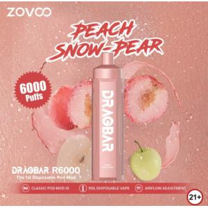 Peach Snow-Pear Blue Raspberry Lemon Strawberry Orange Mango flavors Zovoo Dragbar 6000 puffs Disposal Vape Cigarette