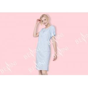 China Quick Dry Ladies Night Dresses Sleepwear Blue Printed With Violet Small Flower supplier