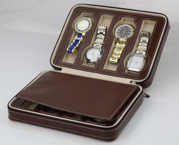8 Slots Brown Watch Display Box Elegant Appearance For Home Jewelry Decoration