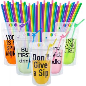 China Party Beverage Drink Pouch With Straws Novelty Funny Translucent Zipper Plastic Pouches Drink Bags supplier