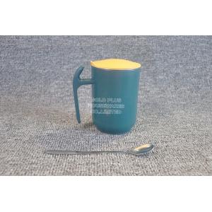 Cheap plain green coffee mug promotion double wall keep warm metal steel coffee mug with lid spoon