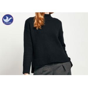 Winter Turtle Neck Ladies Thick Woolen Jumpers , Black Wool Sweater Womens Full Sleeves 