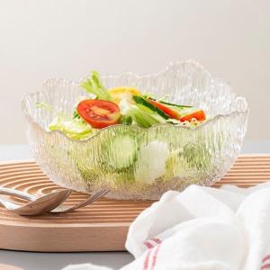 Irregular Crystal Clear Glass Serving Bowls 32 oz Extra Large Salad Mixing Bowl