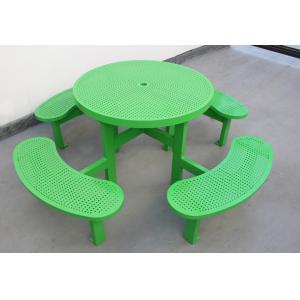 China Customized Round Outdoor Picnic Tables , Metal Table And Bench Set With Parasol supplier