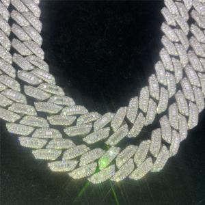 9.25 Hardness Miami Cuban Link Chain Baguette 925 Sterling Silver 15mm Cuban Chain