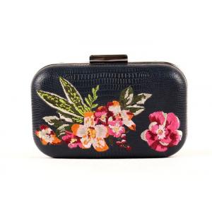 Vintage Floral Embroidered Clutch Bag Pu Leather For Dinner Party