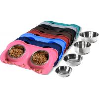 China Active Pets Dog Bowl Set Stainless Steel No Spill Mess-Proof Food & Water Dog Food Bowls with Silicone Mat on sale