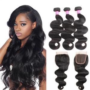 China Body Wave Human Hair Bundles With Closure Brazilian Hair Weave 3 Bundles with Closure Remy Hair weft supplier