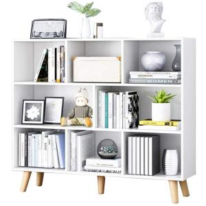 White Open Metal And Wood Book Shelves Bookcase 3 Tier With 8 Cubes