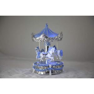 China Blue Carousel Music Box Polyresin Silver Plating Music Rotating Miniature Carousel 9.5*17mm wholesale