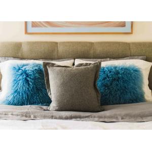 China Teal Blue Real Mongolian fur Pillow 18' Curly Hair Tibetan Lamb fur Bed Cushion supplier