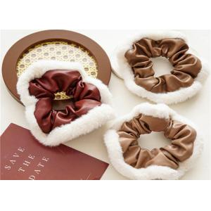 China Korea retro winter PU leather large scrunchies hair accessories hair wool cloth bands Yiwu accessories supplier