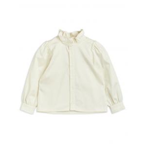 Little Girls Cotton Woven Ruffle Neck Blouse Long Sleeve Button Up For Summer Autumn