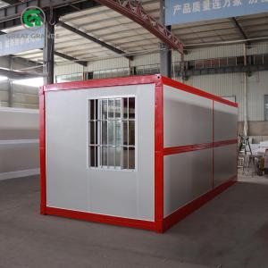 China Prefab Folding Container Home Red Frame Side Glass Door Galvanized Steel Frame Support supplier