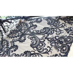 China Black Heavy Beaded Mesh Fabric By The Yard , Embroidered Net Fabric With Beads supplier