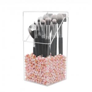 Covered Makeup Brush Holder with Dustproof Lid, Pearls Beads, Large Capacity Acrylic Clear Organiser