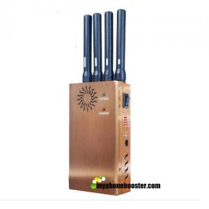 China DC12V 4 Antennas Golden 2w Cellular Jammer Blocker GPS Wifi 4G 3G GSM Signal Jammer Blocker With Fan/DIP/Leather Case supplier