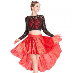 China MiDee 2 Pieces Lace long Sleeves Sequined Dance Costume Latin Lyrical Dress supplier