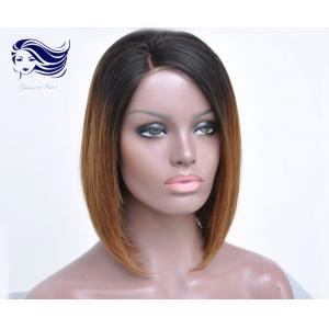 Ombre Glueless Human Hair Full Lace Wigs With Bangs Silk Straight