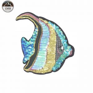 Deep Sea Fish Sequin Embroidery Patches Polyester Material With Iron / Sew On Backing