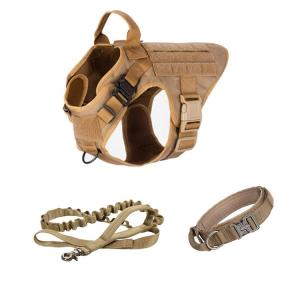 K9 Khaki No Pull Tactical Dog Harness 1000D Nylon Vest