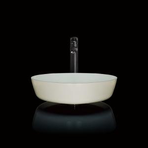 110mm Height Glass Basin Bowl 420mm Length Textured Round White Vessel Sink