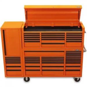 Iron Tool Storage Solution 55 Inch 10 Drawers Black Tool Chest with Wheels and Wood Top