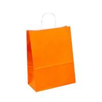Orange Logo Printed Twisted Handle Kraft Paper Bags For Gift T Shirt