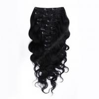 China Jet Black Real Human Hair Clip In Extensions , Body Wave Indian Remy Hair Extensions on sale