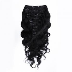 China Jet Black Real Human Hair Clip In Extensions , Body Wave Indian Remy Hair Extensions supplier