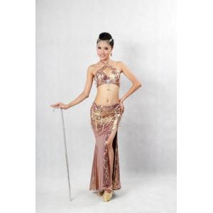 China Sexy Brown Halter Neck Metallic Floor Length Bras & Skirt for Women Belly Dancing Clothes supplier