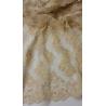 China French Stretch Beige Pearl Beaded Wedding Lace Fabric With Scalloped Edge wholesale