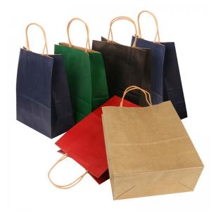 Flat Bottom Personalized Brown Paper Bags With Paper Twisted Cord Handle