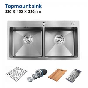 Topmount Stainless Steel Kitchen Sink Handmade Double Bowl 16 Gauge 82x45