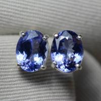 China 14k White Gold Oval Genuine Natural Tanzanite Earrings with CZ on sale